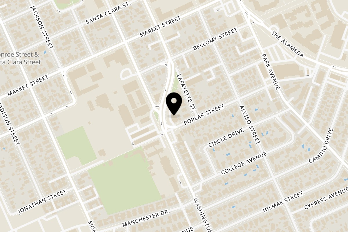 Map showing the location of Deedee's on 341 Lafayette St in Santa Clara